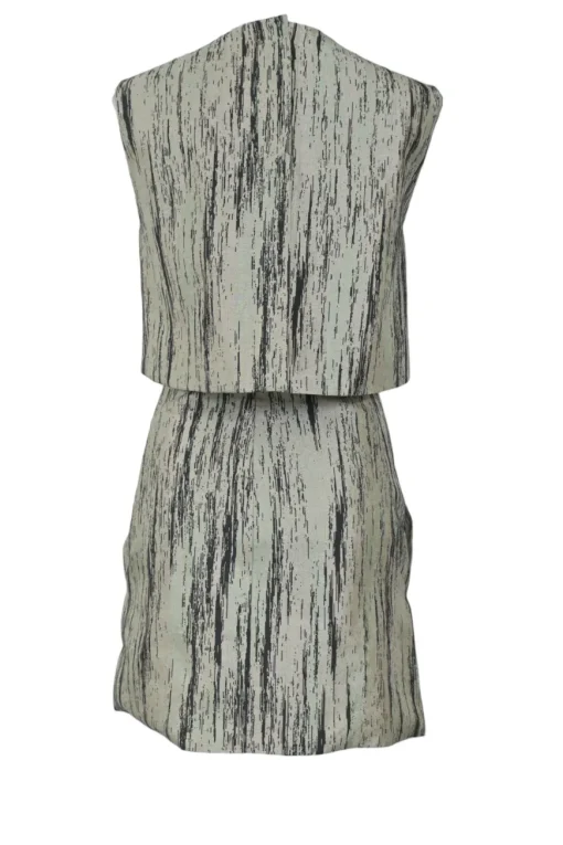 Pistacchio cotton-silk blend bark jacquard sleeveless bi-layer effect A-line mini dress with wrap-front skirt