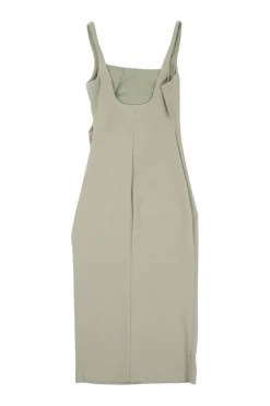 Pistachio draped polyester-blend crêpe-face jersey  ruched bustier sheath with scooped back