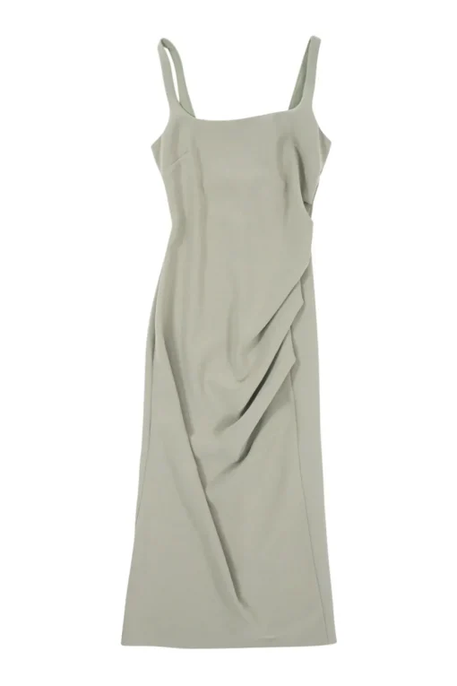 Pistachio draped polyester-blend crêpe-face jersey  ruched bustier sheath with scooped back