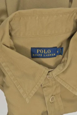 Polo Khaki cotton twill point collar button-front shirt dress with cargo chest patch pockets