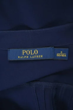 Polo navy silk tie-neck half-button empire-waist peek-a-boo puff sleeve mini dress with pintuck bodice