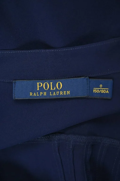 Polo navy silk tie-neck half-button empire-waist peek-a-boo puff sleeve mini dress with pintuck bodice