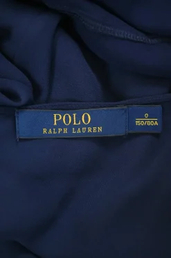 Polo navy silk tie-neck half-button empire-waist peek-a-boo puff sleeve mini dress with pintuck bodice