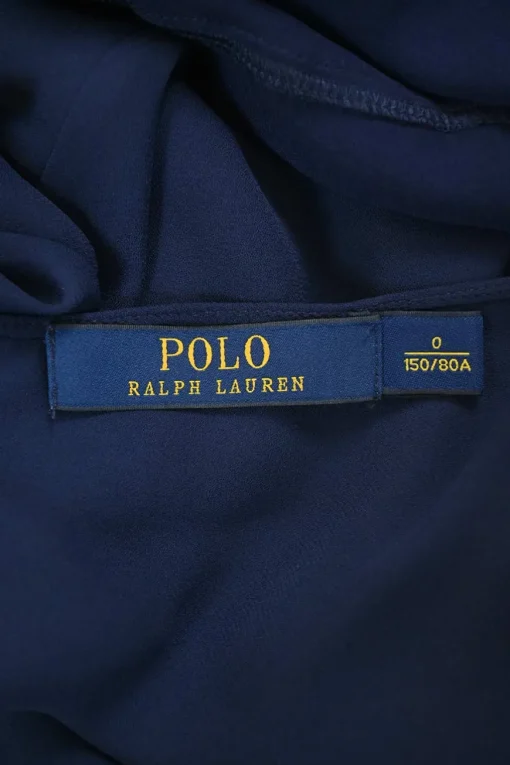 Polo navy silk tie-neck half-button empire-waist peek-a-boo puff sleeve mini dress with pintuck bodice