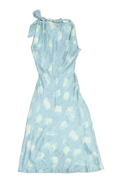 Printed baby blue tied halterneck synthetic midi dress