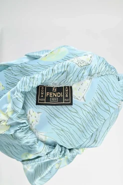 Printed baby blue tied halterneck synthetic midi dress