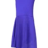 Purple bias-cut paneled polyester sleeveless plissé knee-length dress with asymmetric handkerchief skirt