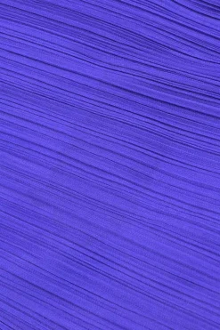 Purple bias-cut paneled polyester sleeveless plissé knee-length dress with asymmetric handkerchief skirt