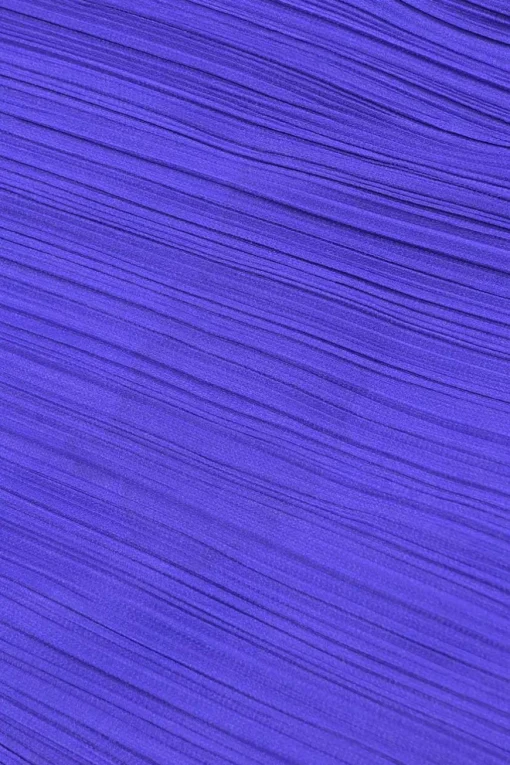 Purple bias-cut paneled polyester sleeveless plissé knee-length dress with asymmetric handkerchief skirt