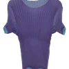 Purple bi-layer polyester pullover short sleeve plissé top