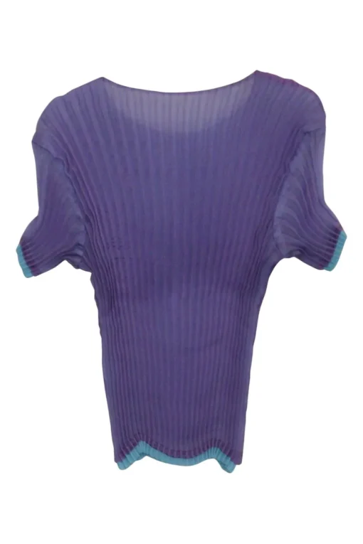 Purple bi-layer polyester pullover short sleeve plissé top