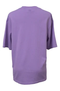 Purple cotton crewneck pullover T-shirt featuring Big Ami Coeur chest patch appliqué