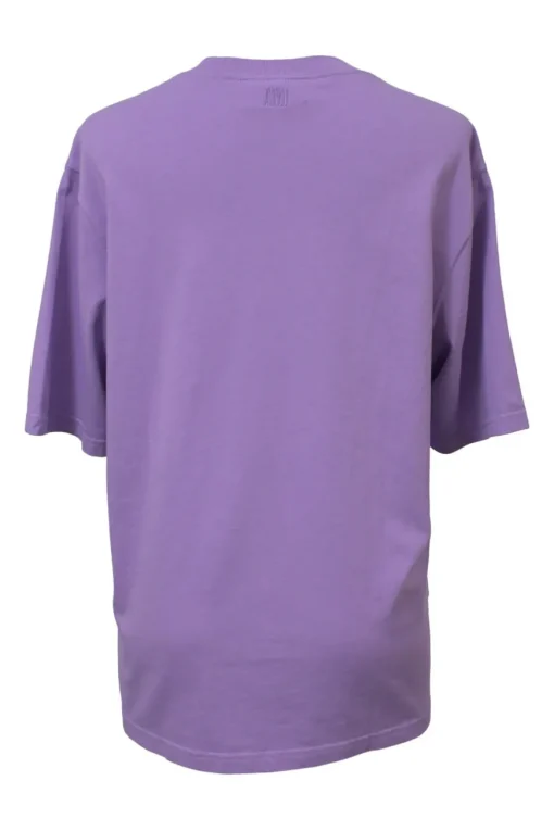 Purple cotton crewneck pullover T-shirt featuring Big Ami Coeur chest patch appliqué