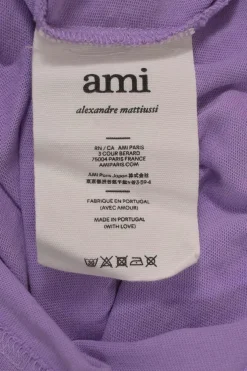 Purple cotton crewneck pullover T-shirt featuring Big Ami Coeur chest patch appliqué