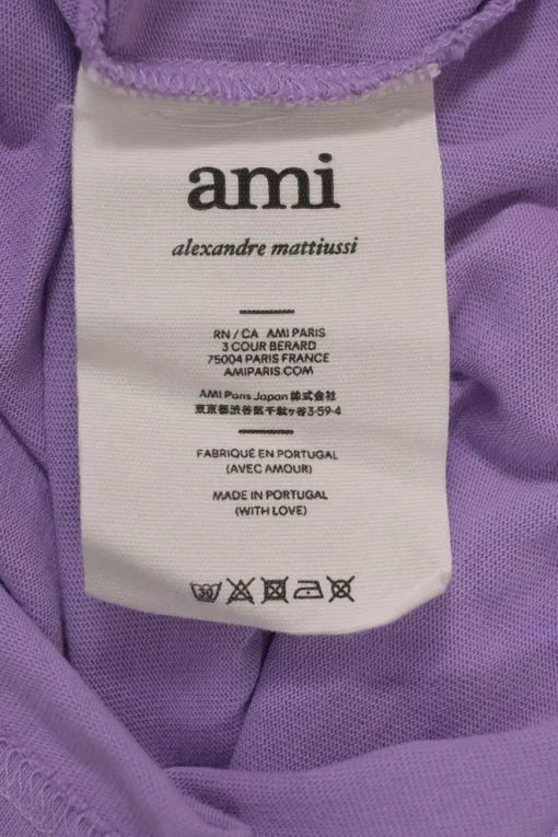 Purple cotton crewneck pullover T-shirt featuring Big Ami Coeur chest patch appliqué