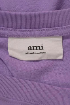 Purple cotton crewneck pullover T-shirt featuring Big Ami Coeur chest patch appliqué