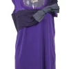 Purple cotton jersey scoop neck tank top with grosgrain bow-embellished silk panel