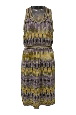 Purple cotton-blend fully-fashioned 3D knit racerback blouson dress