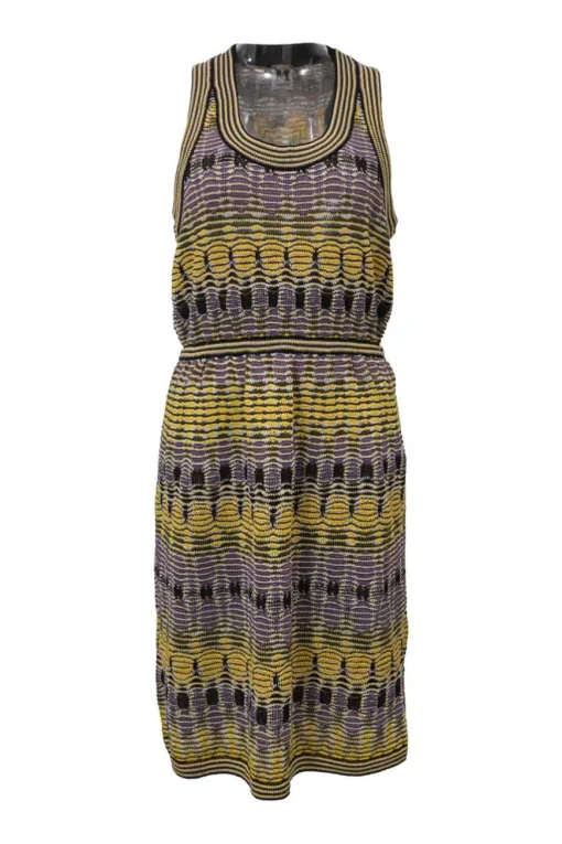 Purple cotton-blend fully-fashioned 3D knit racerback blouson dress