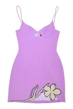 Purple crystal-embellished acetate-blend cutout bustier mini dress