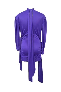 Purple draped polyester turtleneck long sleeve blouse
