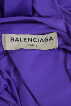 Purple draped polyester turtleneck long sleeve blouse