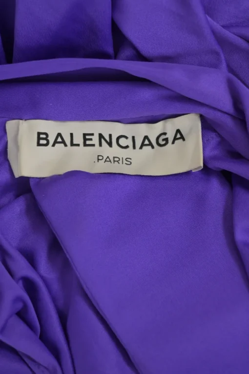 Purple draped polyester turtleneck long sleeve blouse