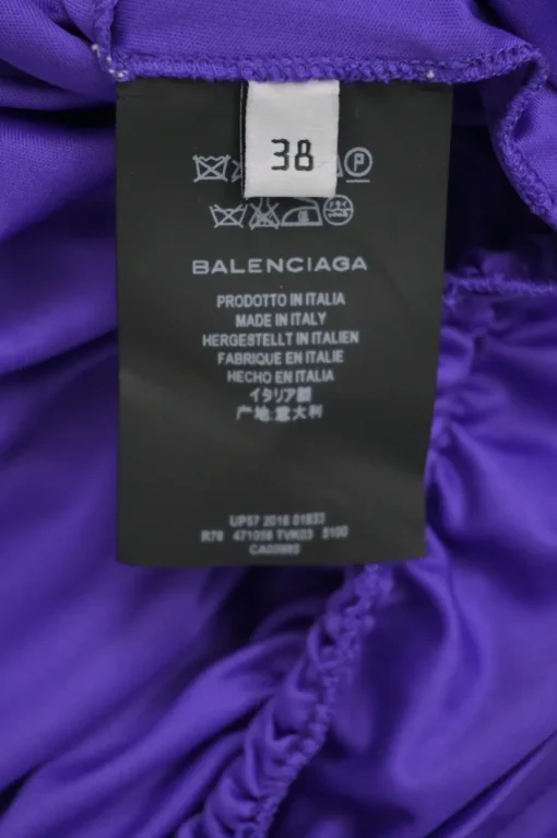 Purple draped polyester turtleneck long sleeve blouse