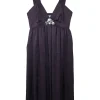 Purple embellished triacetate-blend plunge neck empire-waist swing-style slip dress with fixed straps