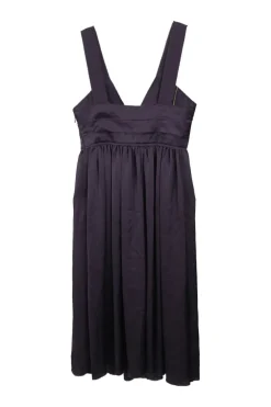 Purple embellished triacetate-blend plunge neck empire-waist swing-style slip dress with fixed straps