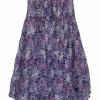Purple floral print pintuck button-front Grecian neck racerback tunic top