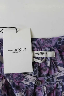 Purple floral print pintuck button-front Grecian neck racerback tunic top