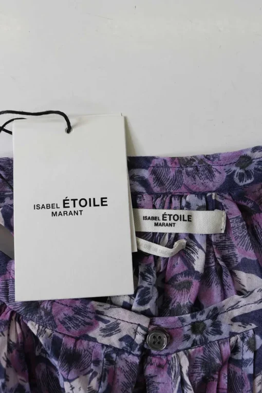 Purple floral print pintuck button-front Grecian neck racerback tunic top