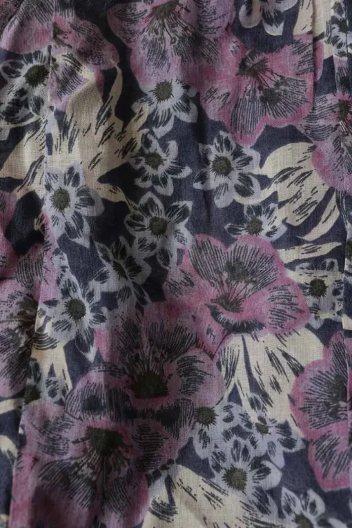 Purple floral print pintuck button-front Grecian neck racerback tunic top