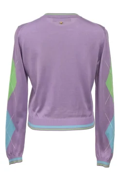 Purple interlock jersey knit argyle cardigan