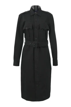 Purple Label black cotton-blend point collar button-front utility-style shirt dress with adjustable buckle belt