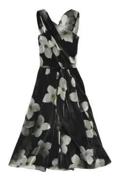 Purple label draped polyester floral print Carthage halter neck A-line midi dress