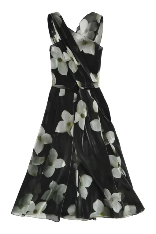 Purple label draped polyester floral print Carthage halter neck A-line midi dress
