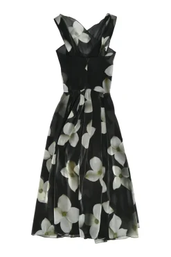 Purple label draped polyester floral print Carthage halter neck A-line midi dress