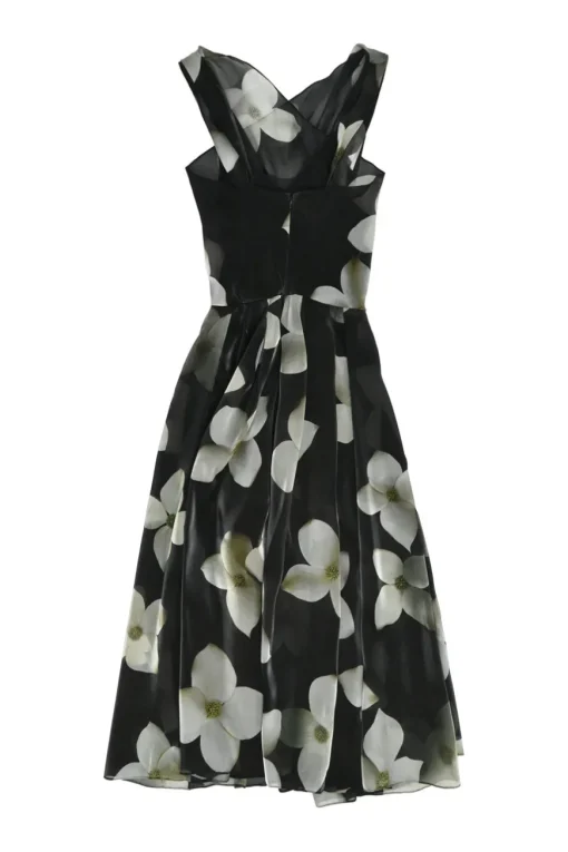 Purple label draped polyester floral print Carthage halter neck A-line midi dress