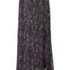 Purple layered semi-sheer crinkled abstract print chiffon pull-on high-rise ruffled maxi skirt