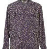 Purple lyocell graphic leopard print spread collar button-front work shirt