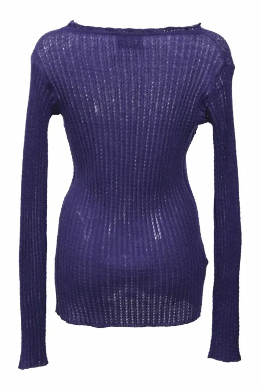 Purple mohair and nylon-blend pointelle knit bateau neck long sleeve top
