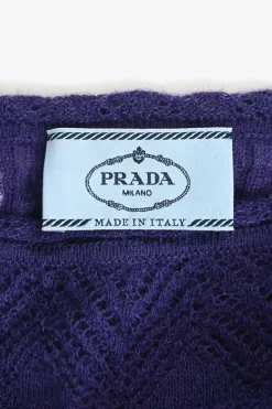 Purple mohair and nylon-blend pointelle knit bateau neck long sleeve top