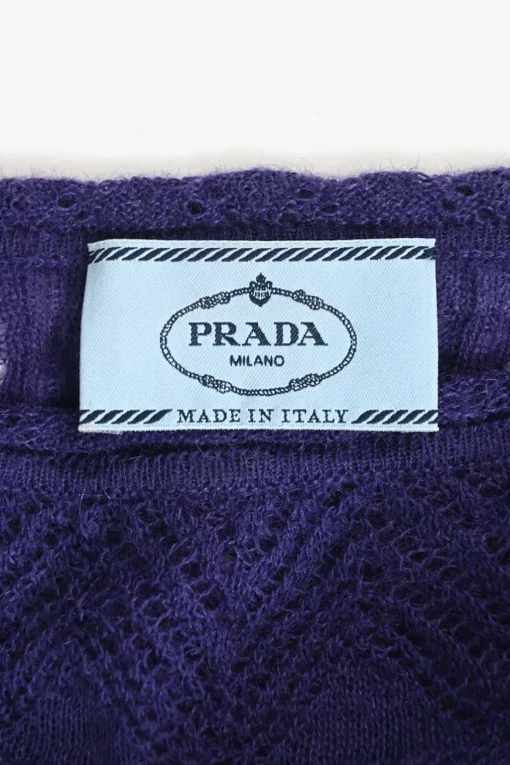 Purple mohair and nylon-blend pointelle knit bateau neck long sleeve top