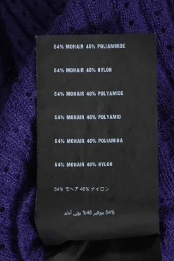 Purple mohair and nylon-blend pointelle knit bateau neck long sleeve top