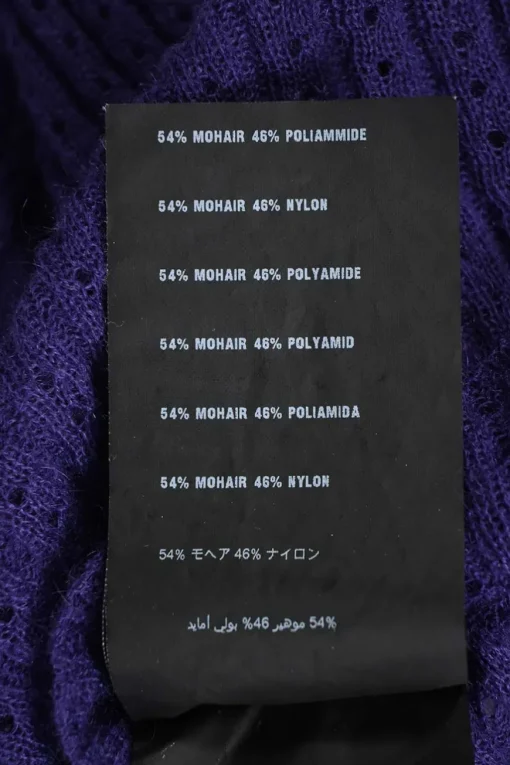 Purple mohair and nylon-blend pointelle knit bateau neck long sleeve top