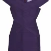 Purple rayon-blend off-shoulder bandage mini dress