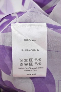 Purple semi-sheer polyester abstract graphic print pullover short sleeve blouse with chest patch pocket