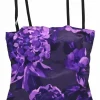 Purple silk-blend floral print satin bustier zip-up top with adjustable spaghetti straps